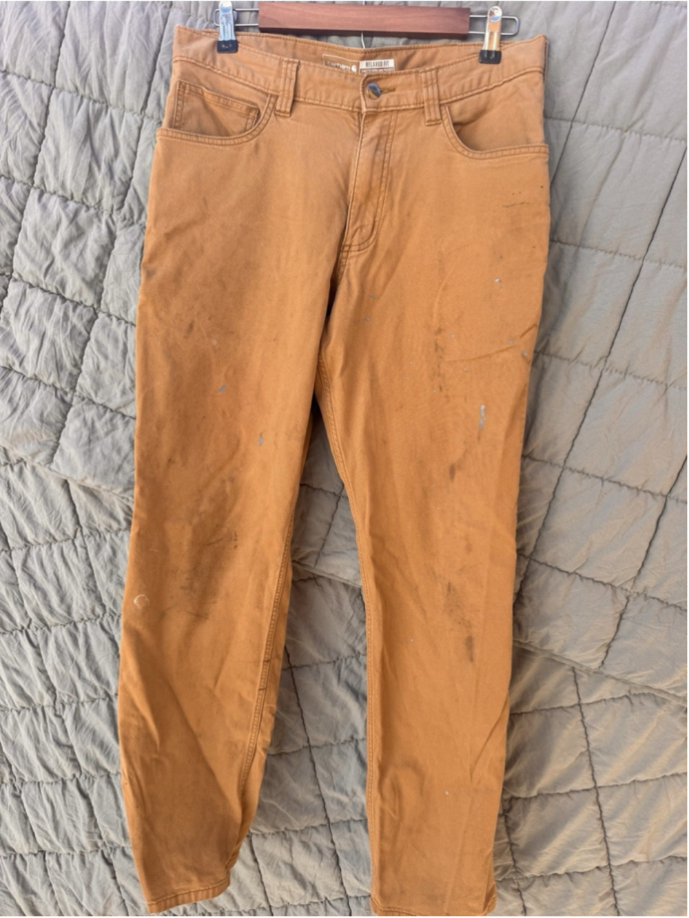 Carhartt Duck Canvas Workwear Pants 32x32 Distressed Brown Relaxed Fit Grunge